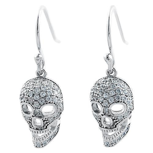 Sterling Silver Clear CZ Skull Earrings