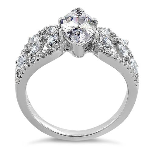 Sterling Silver Decorative Marquise Cut Clear CZ Engagement Ring