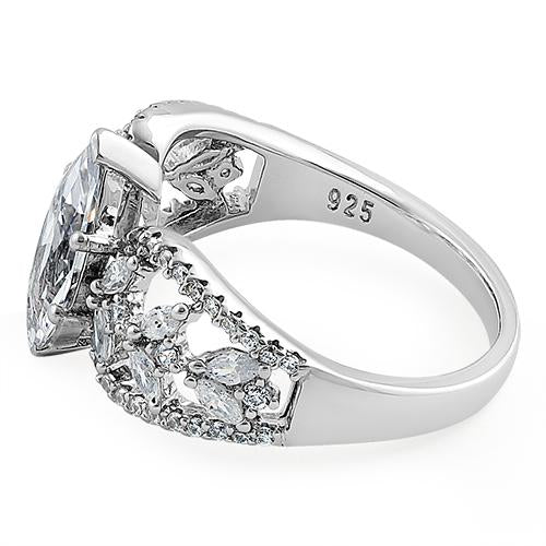 Sterling Silver Decorative Marquise Cut Clear CZ Engagement Ring