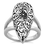 Sterling Silver Filigree Floral Teardrop Ring