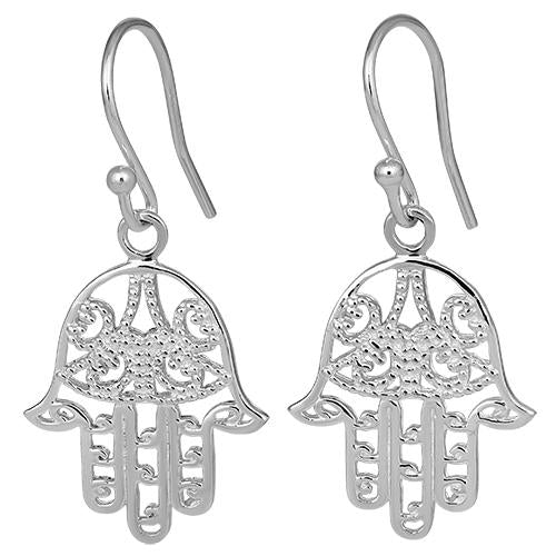 Sterling Silver Hamsa Hook Earrings