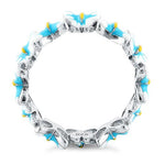 Sterling Silver Hand-Painted Paradise Blue & White Butterfly Enamel Ring