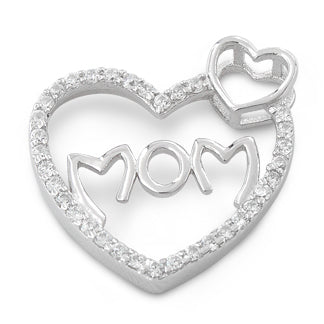 Sterling Silver Mom Heart CZ Pendant