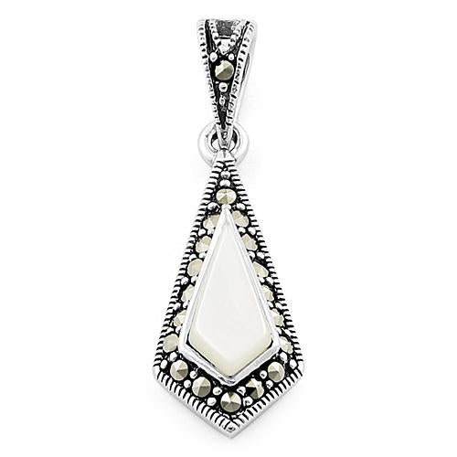 Sterling Silver Mother of Pearl Drop Marcasite Pendant