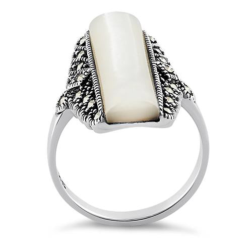 Sterling Silver Mother of Pearl Tall Marcasite Ring