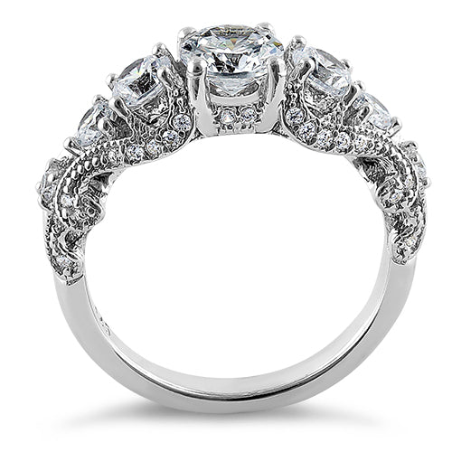 Sterling Silver Regal Round Cut Clear CZ Engagement Ring