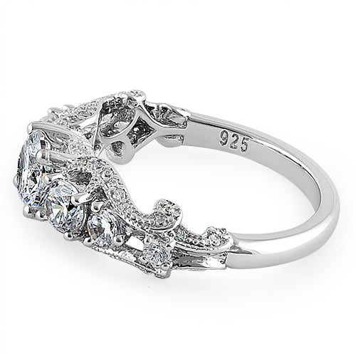 Sterling Silver Regal Round Cut Clear CZ Engagement Ring