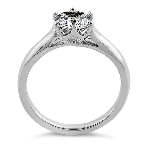 Sterling Silver Solitaire Round Clear CZ Engagement Ring