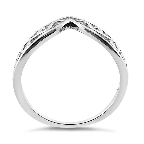 Sterling Silver Thin Filigree V Shape Ring