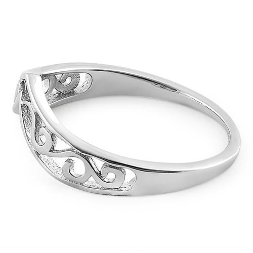 Sterling Silver Thin Filigree V Shape Ring