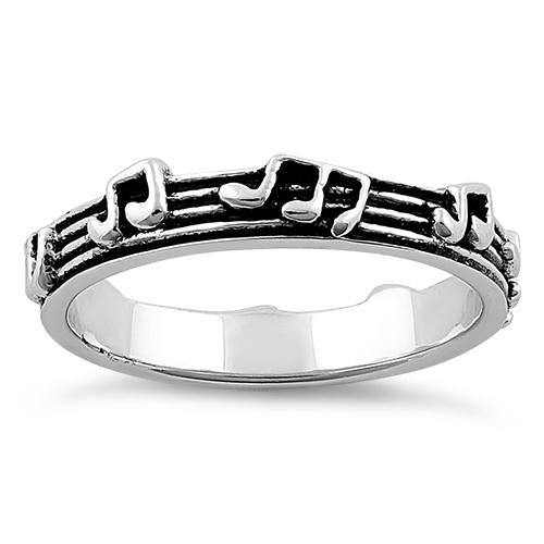 Sterling Silver Thin Music Notes Eternity Ring