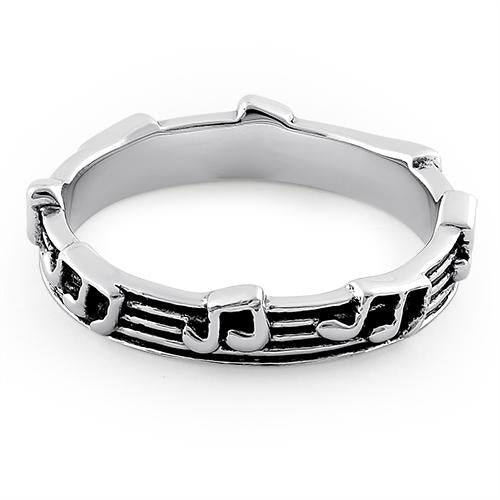 Sterling Silver Thin Music Notes Eternity Ring