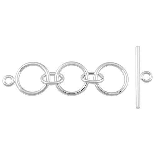 Sterling Silver Toggle Clasp 3 Rings 10mm