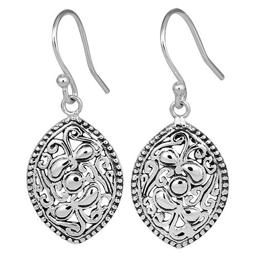 Sterling Silver Vintage Curve Pattern Maqruise Hook Earrings