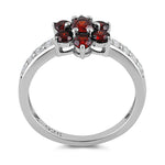 Sterling Silver Garnet Plumeria Flower CZ Ring