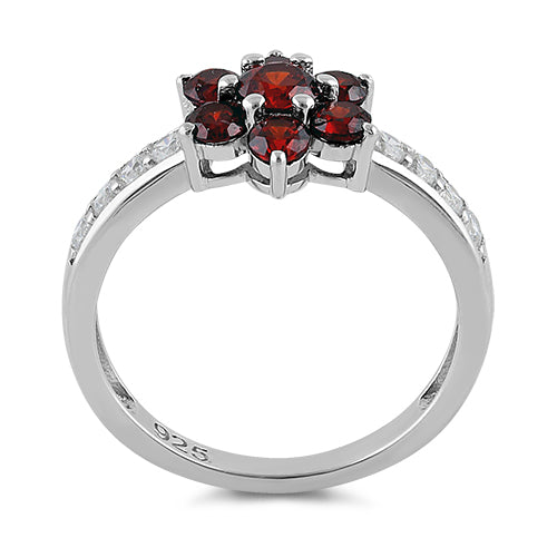 Sterling Silver Garnet Plumeria Flower CZ Ring
