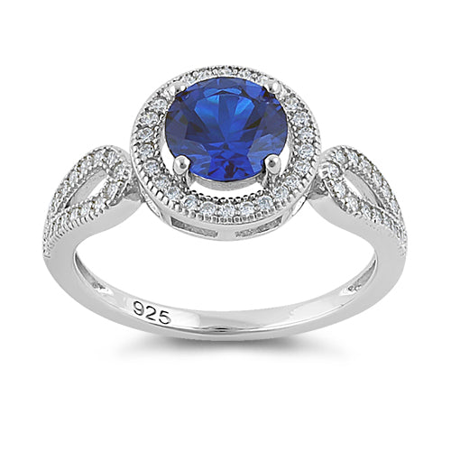 Sterling Silver Blue Sapphire CZ Halo Infinity Band Ring
