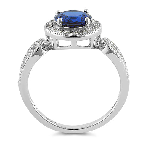 Sterling Silver Blue Sapphire CZ Halo Infinity Band Ring