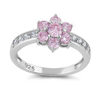 Sterling Silver Pink Plumeria Flower CZ Ring
