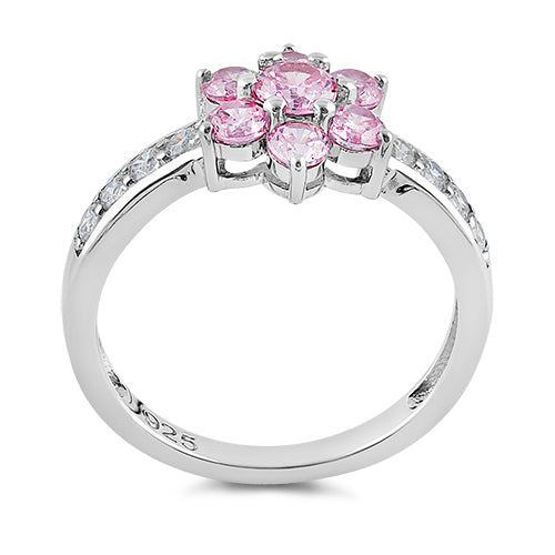 Sterling Silver Pink Plumeria Flower CZ Ring