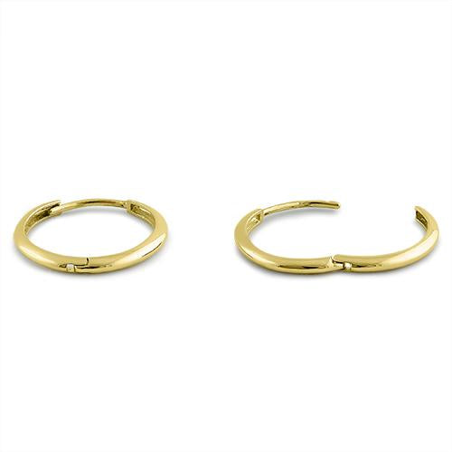 Solid 14K Yellow Gold 1.5mm x 16mm Plain Hoop Earrings