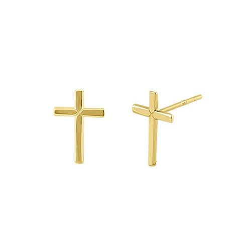 Solid 14K Yellow Gold Cross Stud Earrings