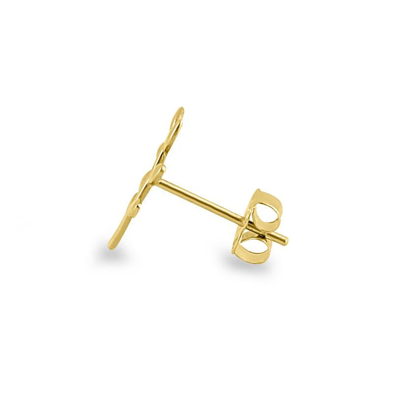 Solid 14K Yellow Gold Trendy Branch Stud Earrings