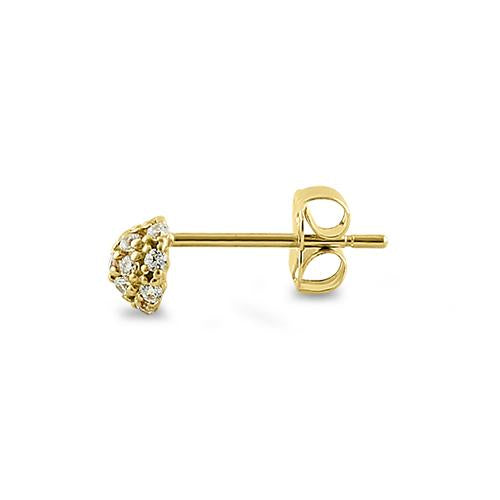 Solid 14K Yellow Gold Clear CZ Half Ball Stud Earrings