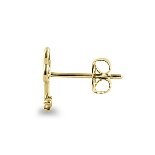 Solid 14K Yellow Gold Clover Key Clear CZ Stud Earrings