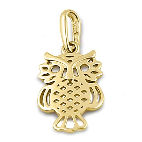 Solid 14K Yellow Gold Owl Pendant