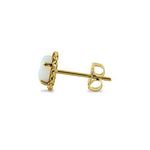 Solid 14K Yellow Gold White Lab Opal and Clear CZ Halo Oval Stud Earrings