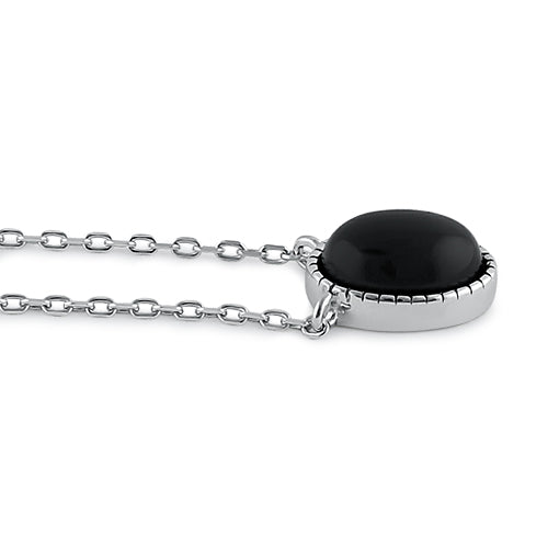 Sterling Silver Black Agate Oval Stone Necklace