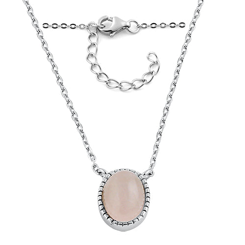 Sterling Silver Rose Quartz Oval Stone Necklace