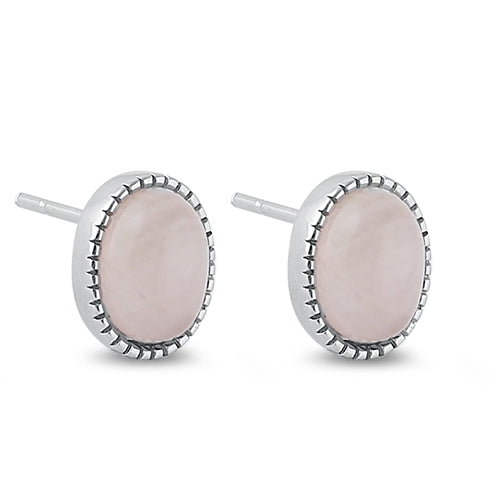 Sterling Silver Rose Quartz Oval Stone Earrings