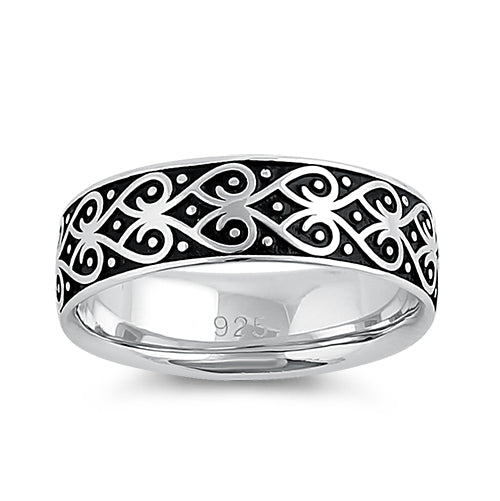 Sterling Silver Heart Swirls Band Ring