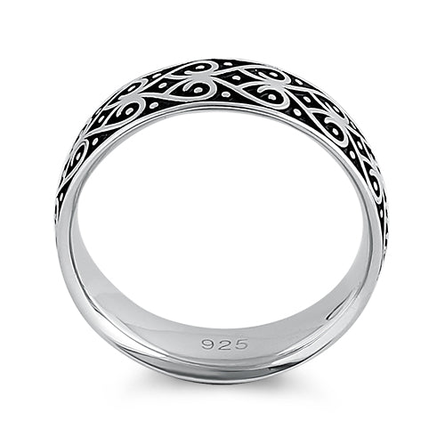 Sterling Silver Heart Swirls Band Ring