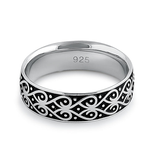 Sterling Silver Heart Swirls Band Ring