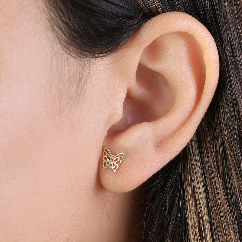 Solid 14K Yellow Gold Butterfly Stud Earrings