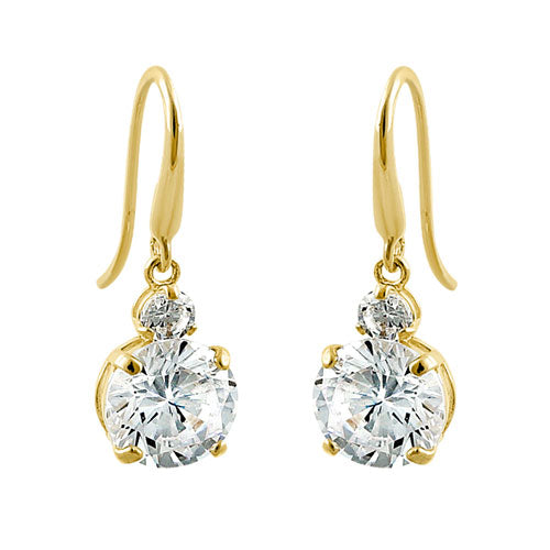 Solid 14K Yellow Gold 6mm Round CZ Hook Earrings