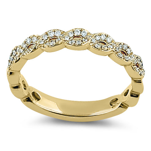 Solid 14K Yellow Gold Elegant Twist  0.10 ct. Diamond Band