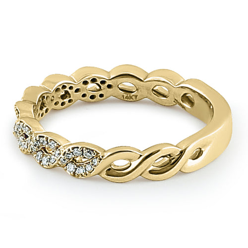 Solid 14K Yellow Gold Elegant Twist  0.10 ct. Diamond Band