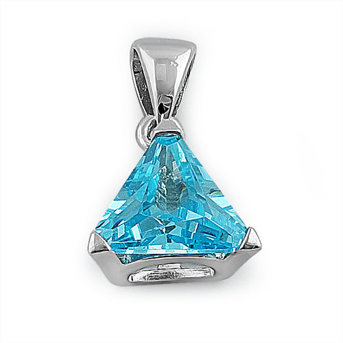 Sterling Silver Aqua Blue Triangle CZ Pendant