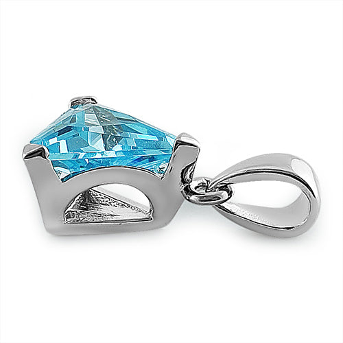 Sterling Silver Aqua Blue Triangle CZ Pendant