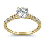 Solid 14K Yellow Gold Solitaire Round Clear CZ Engagement Ring