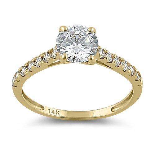 Solid 14K Yellow Gold Solitaire Round Clear CZ Engagement Ring