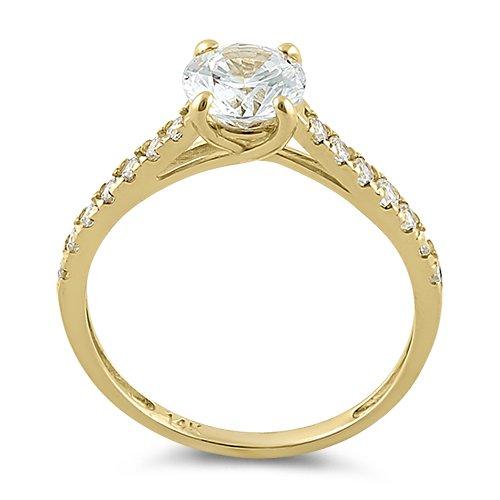 Solid 14K Yellow Gold Solitaire Round Clear CZ Engagement Ring