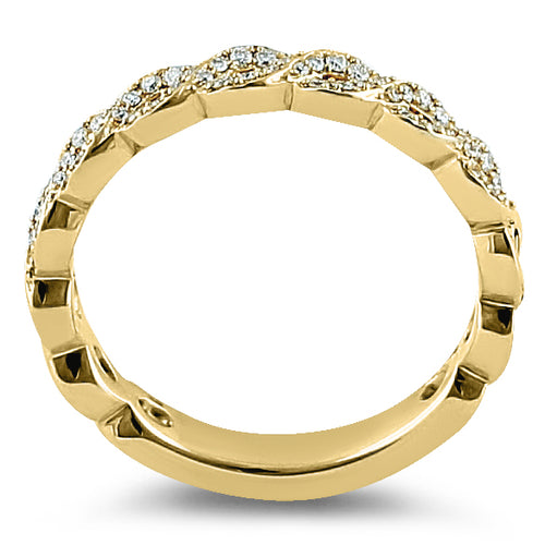 Solid 14K Yellow Gold Elegant Twist  0.10 ct. Diamond Band