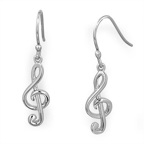 Sterling Silver Treble Clef Music Note Earrings