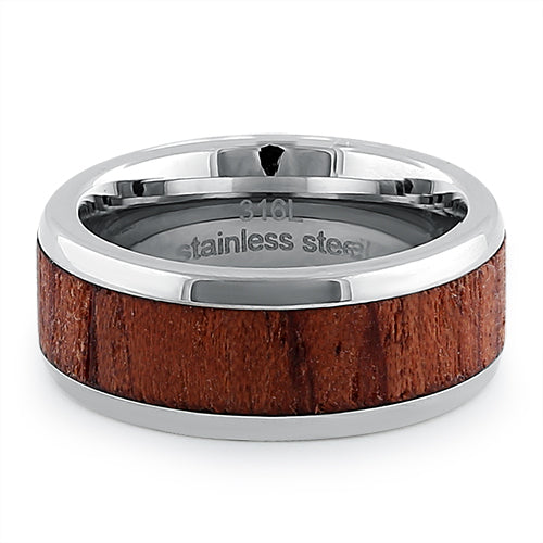 Stainless Steel 8mm Wooden Band Ring