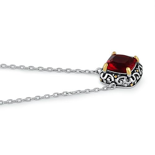 Sterling Silver Celtic Garnet Cushion CZ Necklace